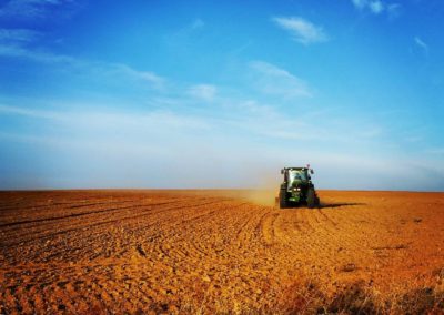 Tractor beneath the wide blue sky